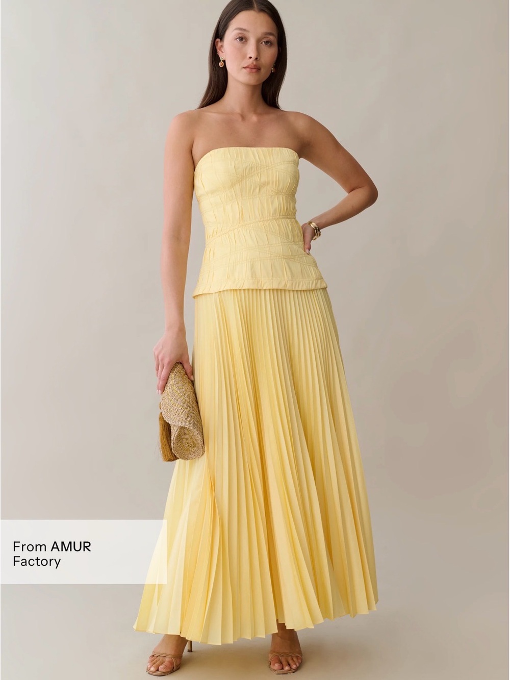 Few Moda Ada Yellow Strapless Pleated Maxi Dress Size 2 NWT